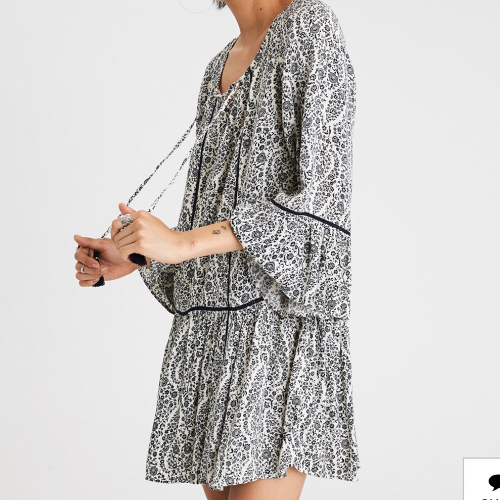 AE Bell Sleeve Lace Up Front Shift Dress